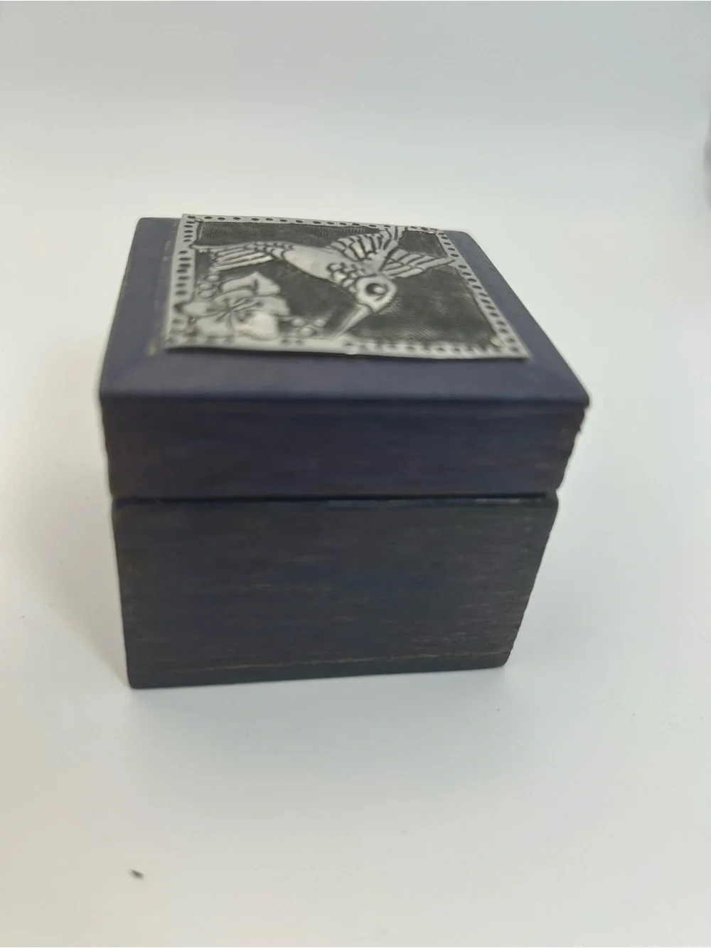 Navy Blue Hummingbird Trinket Box Wooden Small 2